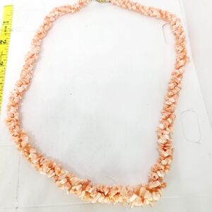 Vintage Angel Skin Coral Nugget Chip Bead Twisted Multi Strand Torsade Necklace